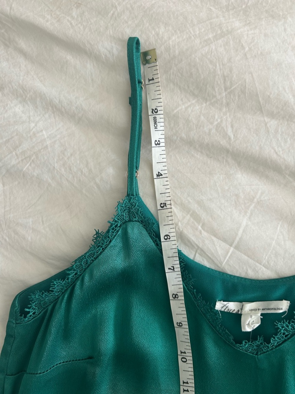 Floreat Anthropologie Green Emerald Lace-Trim Satin Cami Tank Size Small NWT - Picture 3 of 11